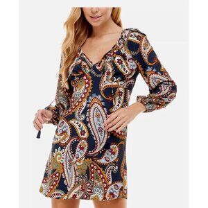 CITY STUDIO Womens Blouson Sleeve V Neck Short Party Shift Dress Paisley Medium‎